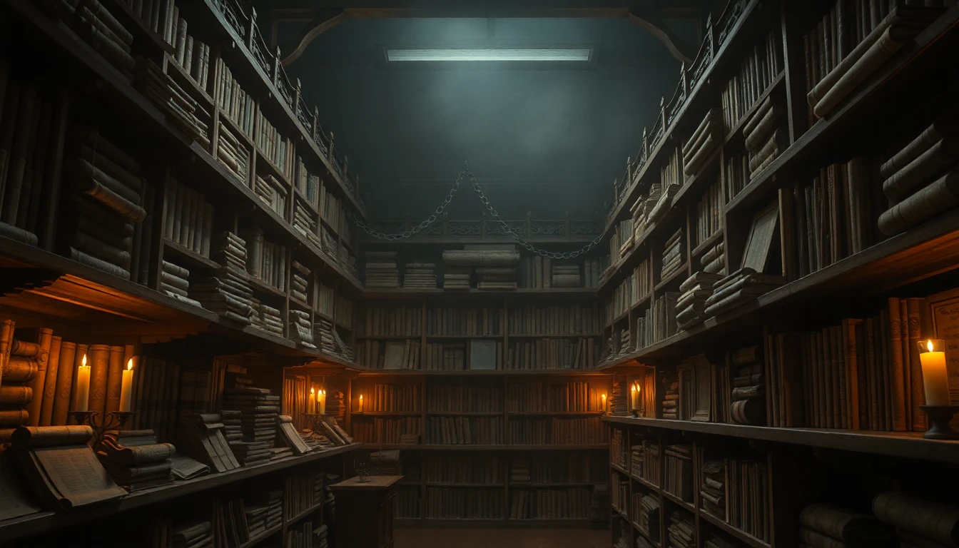 Biblioteca antigua con manuscritos