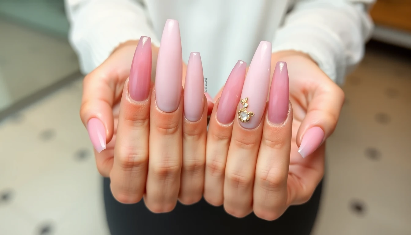 Manos con uñas acrílicas elegantes